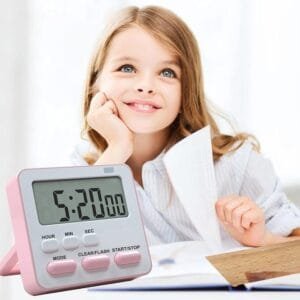 Digital Kitchen Timer & Stopwatch, Countdown Large Digits, Loud Alarm, Magnetic Stand Round, for Cooking | Baking | Kids Study Teacher Shower Bathroom Oven Round Back Stand Hanging Hole, Pink & White