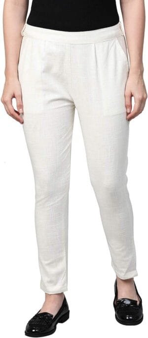 Yash Gallery Women’s Cotton Slub Solid Regular Fit Casual Trouser Pants for Summer