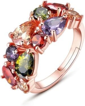 Sparkling Colors Flowerets Vine Swiss Cubic Zirconia 18K Rose Gold Plated Sparkling Ring for Women