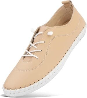 Women’s Fashion Sneakers – Light and Comfortable Leather Flat Sneakers for Everyday Use – Breathable Tennis Shoes with Soft Insoles