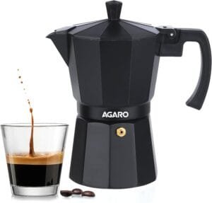 AGARO Classic Moka Pot, Stovetop Espresso and Coffee Maker, 240 Ml, Premium Aluminium Built, Italian Style Mocha, Cuban Café Brewing, Black