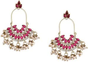 Pink Kundan Austrian Diamonds & Beads Dangle Ethnic Earrings For Women – ZPFK1194