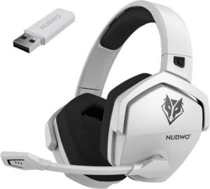 NUBWO Wireless Gaming Headset, 5.3 Bluetooth Gaming Headphones for PS5, PS4 Fortnite & Call of Duty/FPS Gamers, PC, NS, 2.4GHz Headphone with 100Hr Battery, Flip Noise Canceling Microphone – White