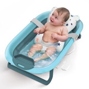 Bbay Bath Tub for 0-3 Years/New Born Baby Foldable Bathtub with Bathing Bather Cushion Chair, Fast Drainage, Space Saving, Bath Tub for Kids Girls & Boys.