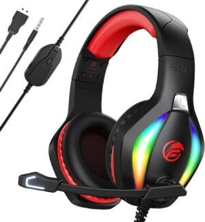 FC100 Gaming Headset with Microphone for PS4, PS5, Switch, Xbox, PC, Mac, Gamer Headset with RGB Light, Computer Headphones with Mic