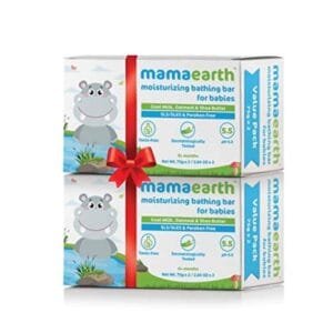 MAMAEARTH Moisturizing Baby Bathing Soap Bar | Cleanses Gently & Retains Moisture | with Goat Milk, Oatmeal & Shea Butter | pH Balanced 5.5 | 4 Soap Bar (2.64 Oz/75g Each)