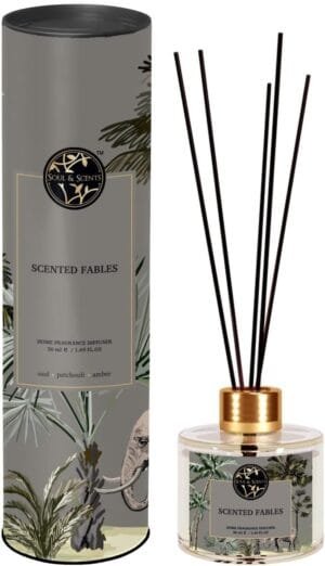 Soul & Scents Scented Fables Reed Diffuser Set Fragrance of Oud, Patchouli & Amber Get 5 Rattan Reed Sticks Long Lasting Smoke Less Room Freshener for Home, Bedroom, Living Room & Office 50 Ml