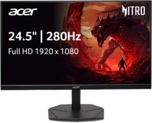 Acer Nitro 24.5 Inch Full HD 1920 x 1080 ZeroFrame Design PC Gaming Monitor | AMD FreeSync Premium | Up to 280Hz Refresh | 1ms (VRB) | 1 x Display Port 1.4 and 2 x HDMI 2.0 Ports | KG251Q Z1biip