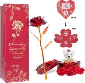 Artificial Heart Shape Box and Teddy, Rose Floral Scented Bath Soap Rose Flower Petals and Rose Combo Pack (Red, 3 Pieces) – Valentine Day Gift, Artificial Flowers Aluminum