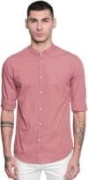 Mens Dusty Pink Button Down Shirt – 100% Cotton, Slim Fit, Long Sleeve,Mandarin Collar, Solid Poplin- Perfect for Everyday Casual Wear
