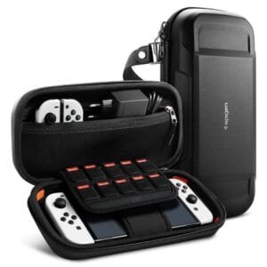 Spigen Rugged Armor Pro Travel Carrying Hard Case Compatible with Nintendo Switch (2017) and Nintendo Switch OLED (2021) – Black