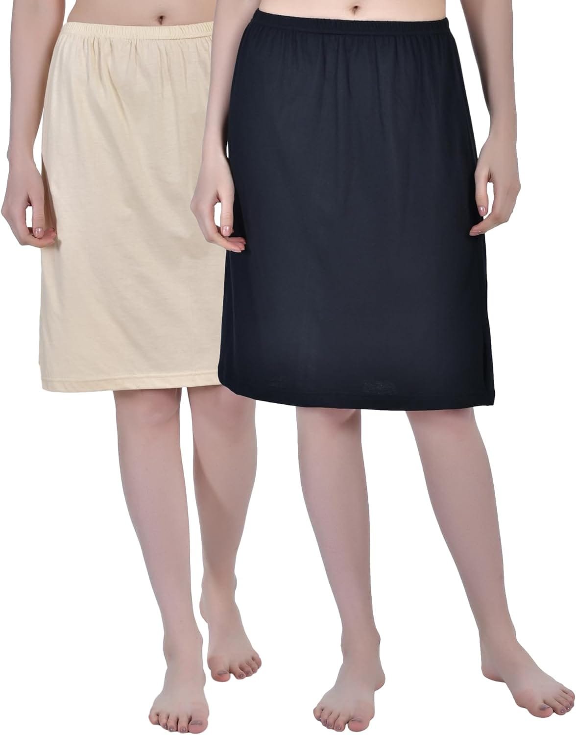 Women's Cotton Knee Length Underdress Half Slip Skirt 2 Pieces