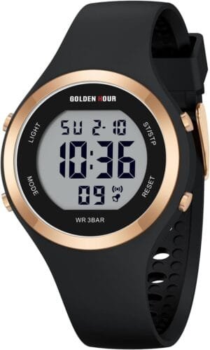GOLDEN HOUR Waterproof Sport Women’s Digital Chronograph Silicone Strap Watch