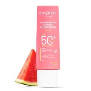 Dot & Key Watermelon Cooling Sunscreen SPF 50+ PA++++ | With Hyaluronic Acid, Instantly Cools Skin, Broad Spectrum Protection | Controls Excess Oil, Checks Tanning, No White Cast, All Skin Types | 50g
