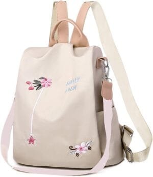 IRMAO 2021 New Flower Embroidered Artistic National Style Oxford Small Capacity Women’s Bag Generation Backpack, Creamm, M, Modern