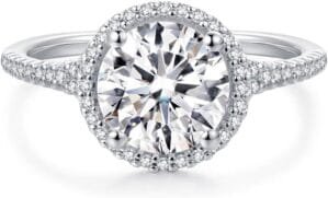 14K Gold Moissanite Engagement Ring 14K Solid Gold 2ct Moissanite Engagement Rings 14K Gold Rings for Women (White-Gold, 6.5)