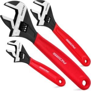 Adjustable Wrench Set Pipe Spanner: 6″ 8″ 10″ Wide Jaw Black Oxide Wrench With Cushion Grip, Laser Marked Metric & SAE Scales, CR-V Steel for Professional