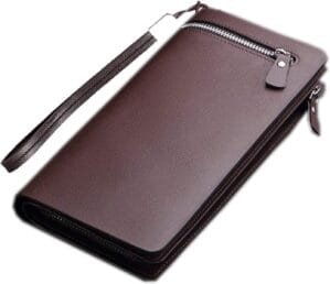 Long Leather Clutch Crown Wallet | Unisex Wallet with Credit Card & Mobile Holder with Wristlet Rope, Brown, Long, Classic, Brown, long/22, Classic