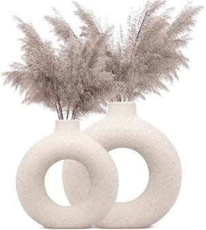 White Vase | Flower Vase | Pampas Grass Vase | Ceramic Vase | Round Shaped Vase | Home Decor Centrepiece | Decor Showpiece Donut Vase (Pack of 2)