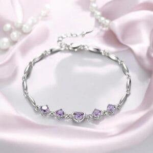 Nilu’s Collection Women’s Copper Sterling Silver Heart Shape Stone Charm Bracelet