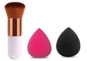 1 Round Foundation Makeup Brush, 2 pieces Makeup Sponge Blender (Pack of 3) Multicolor