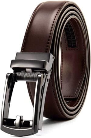 Contacts Genuine Leather Belt for Men with Easier Adjustable Autolock Buckle – Micro Adjustable Belt Fit Everywhere |Formal & Casual | Elegant Gift Box, 15-Brown (Waist Size Fit From 28″ TO 42″), Free