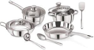 Pristine 18/8 Stainless Steel Tri Ply Induction Base Cooking Essential 10 Piece Cookware Set