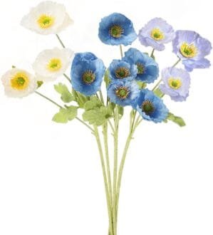 Decor & More 4 PCS Artificial Silk Flowers Realistic Corn Poppy Bouquet Long Stem for Vase | Artificial Flowers for Decoration | (Corn Popy Multicolor 1)