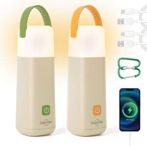 Dawnrise LED Camping Lantern, Up to 350 Hours Rechargeable Camping Light, 4 Modes Outdoor Flashlight Lantern with Red Light, Water Resistant Portable Tent Light for Emergency,Hiking,Hurricane (2PK)