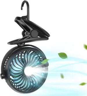 SkyGenius Clip On Camping Fan with LED Lights, 2600 mAh Rechargeable Battery/USB Operated Mini Fan with Hook Portable for Stroller Home Ofiice Outdoors Travel Camping Hiking