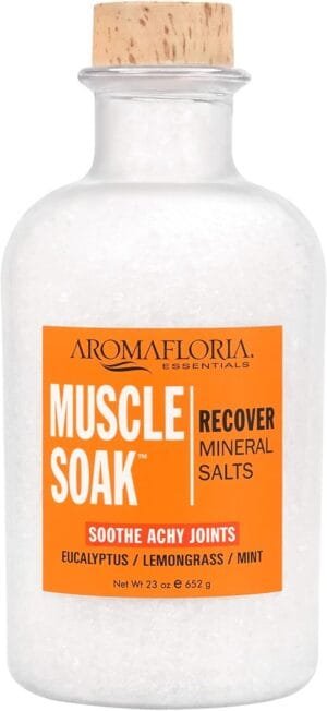 Aromafloria Muscle Soak Recover Mineral Salts – Soaking Recovery for Men & Women – Epsom Salt, Mineral Salt, & Essential Oils – Bathe & Relax – Aromatherapy – Naturally Scented – 23 oz