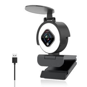 Angetube HD Webcam with Ring Light for Desktop 1080P Streaming Web Cam with Dual Microphone, 5X Digital Zoom Used for Video Chat and Conferencing, Compatible with Windows and Mac