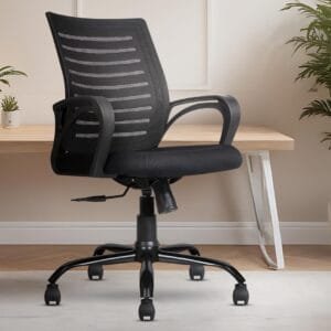 Nova Medium Back Ergonomic Chair for Office & Home with Sweat Free Breathable Mesh & Heavy Duty Metal Base (Black)