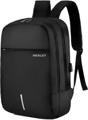 Wesley Zeus Usb charging Travel Laptop Backpack with 15.6 inch Laptop Compartment business/Office/School/college/Gifting Bag for men and women, Black, M, Business