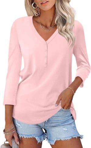 Minetom Women’s V Neck 3/4 Sleeve Tops Casual Shirts Basic Summer Tees