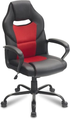 Computer Gaming Chair, Ergonomic PU Leather Gamer Chair with Comfy Lumbar Support, Height Adjustable Office Chair, for Home and Office (Red)