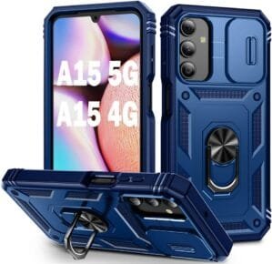 PASNEW for Galaxy A15 5G Phone Case,360° Kickstand & Slide Camera Cover,Military Hard Shell Heavy Duty Full Body Shockproof Cases for Samsung A15 4G Blue,6.5 inch