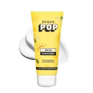 SUGAR POP SPF 50 Sunscreen with Vitamin C and Hyaluronic Acid – 50 gms – Lightweight | Non-greasy | No white cast | Suits all skin types
