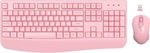EDJO Wireless Keyboard and Mouse Combo, 2.4G Full-Sized Ergonomic Computer Keyboard with Wrist Rest and 3 Level DPI Adjustable Wireless Mouse for Windows, Mac OS Desktop/Laptop/PC (Pink) (Full Pink)