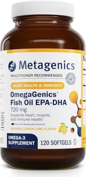 Metagenics OmegaGenics Fish Oil EPA-DHA 720 mg – Omega-3 Fish Oil Supplement – for Heart Health, Musculoskeletal Health & Immune System Health* – with DHA & EPA – 120 Softgels