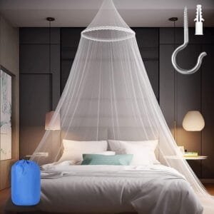 Mosquito Net for Bed, Large White Bed Canopy for Girls, Hanging Bed Net, Easy Installation Ideal for Bedroom Decorative, Travel with Storage Bag (Lace Flower)