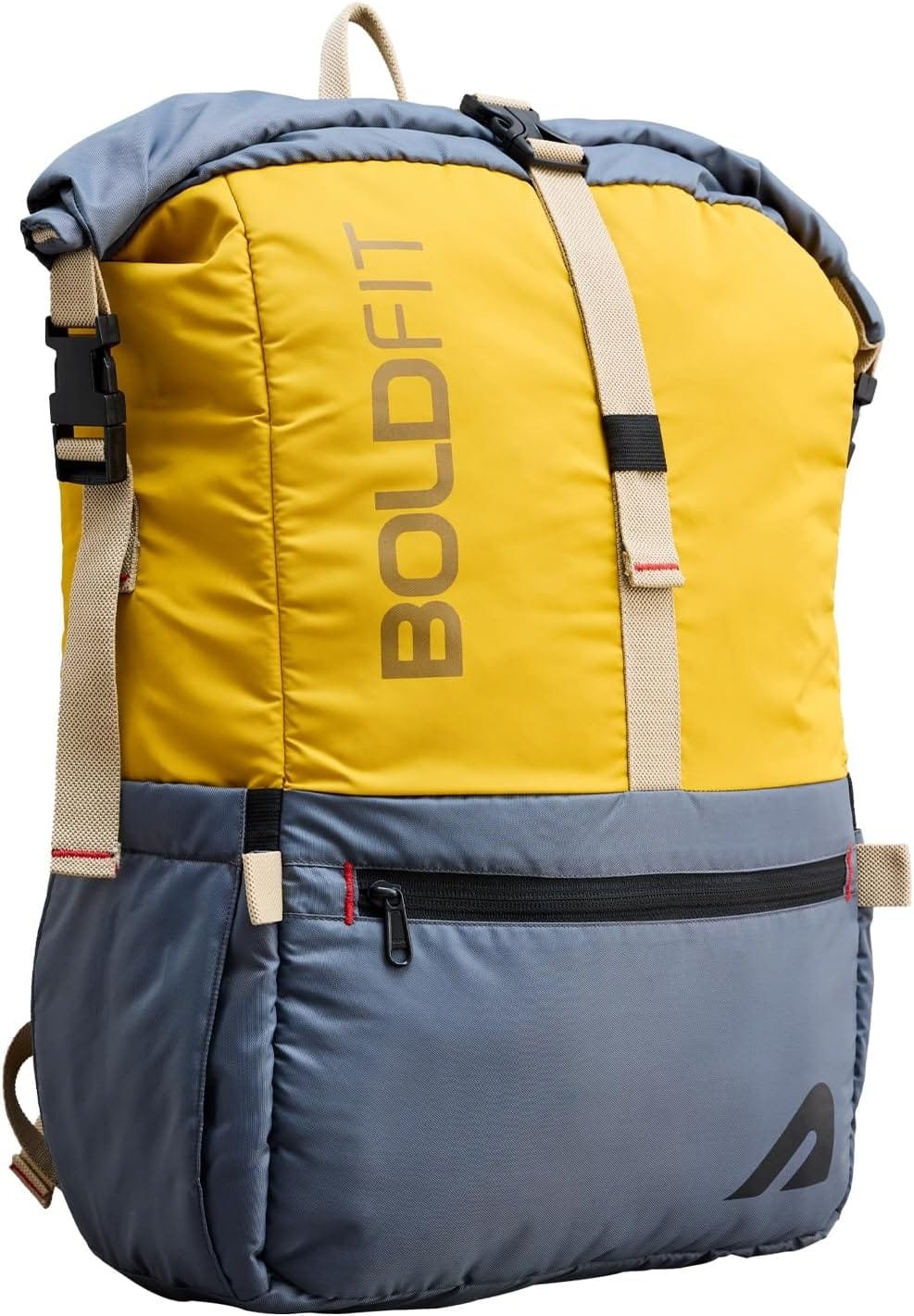 Boldfit Rolltop Bags for Mens 45 Ltrs+ Unfolded Backpack for Men Travel Backpack for Women with Sleeve Separator Travel Bag for Men Pack for Outdoor, Office Lightweight Backpack Bag - YellowGrey