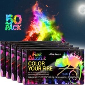 Fire Dazzle Fire Color Changing Packets for Fire Pit – 50 Pack Color Packets, Flame Changer for Fire Pit and Campfires – Camping Games Accessories for Kids and Adults