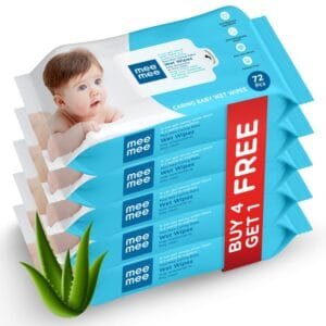 Caring Baby Wet Wipes, Aloe Vera, 72 Pieces (Pack of 5)