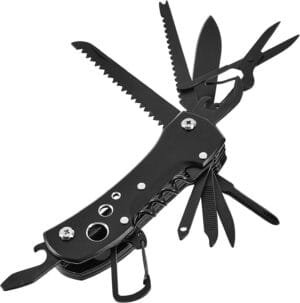 Amazon Basics 15-in-1 Stainless Steel Multitool Pocket Knife with Sheath, Black