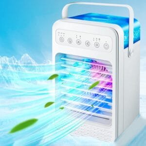 Portable Air Conditioners, 6-IN-1 Evaporative Personal Air Cooler Humidifier with 4 Speeds, 7 Colors Light, 600ML, Mini Personal Air Conditioner Fan, USB Quiet Air Cooler for Home, Office, Bedroom
