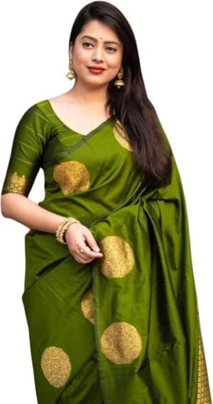 Women’s Pure Banarasi Silk Saree Kanjivaram Style Saree With Blouse Piece For Wedding (KeriGola)