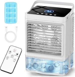 Personal Air Conditioner w/Remote & LED Screen, 90° Oscillation, 4H Timer, 7 Night Light, Large Tank for 7H Cooling, 2 Cool Mist & 3 Speed USB Portable Evaporative Air Cooler for Desk Office
