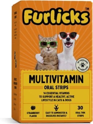 Multivitamin for Dogs & Cats | Vitamins C, K2, B, D, A, Omega, Calcium & Zinc for Growth & Development, Heart, Liver & Joint Health, Performance & Immunity (30 Oral Dissolving Strips)