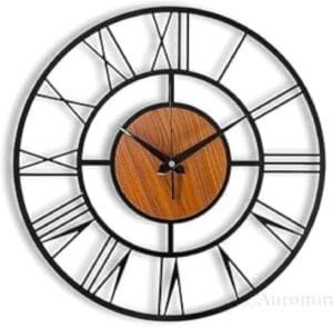 Auromin Antique Metal Wall Clock for Home, Living Room, Bedroom, Office, Hall, Kitchen | Latest Big Size Modern Decorative Wall Watch for Home Decor (Roman Number, 40 cm)